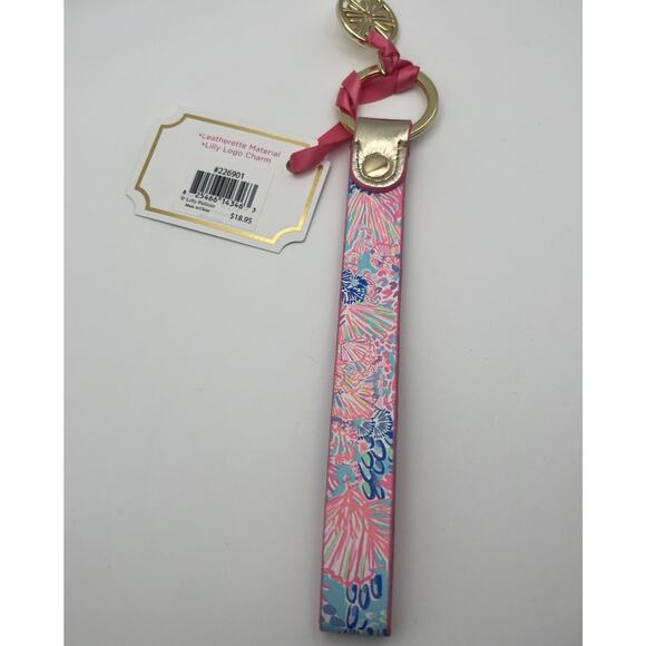 Vera Bradley Splendor In Sand Strap Key Chain Ring with Logo Charm - Picture 4 of 6